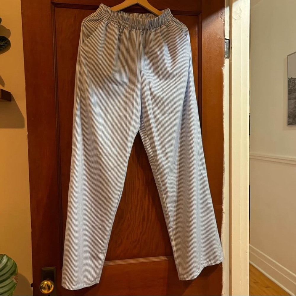Commense Striped Blue and White Wide Leg Pants High Waisted - Picture 3 of 4
